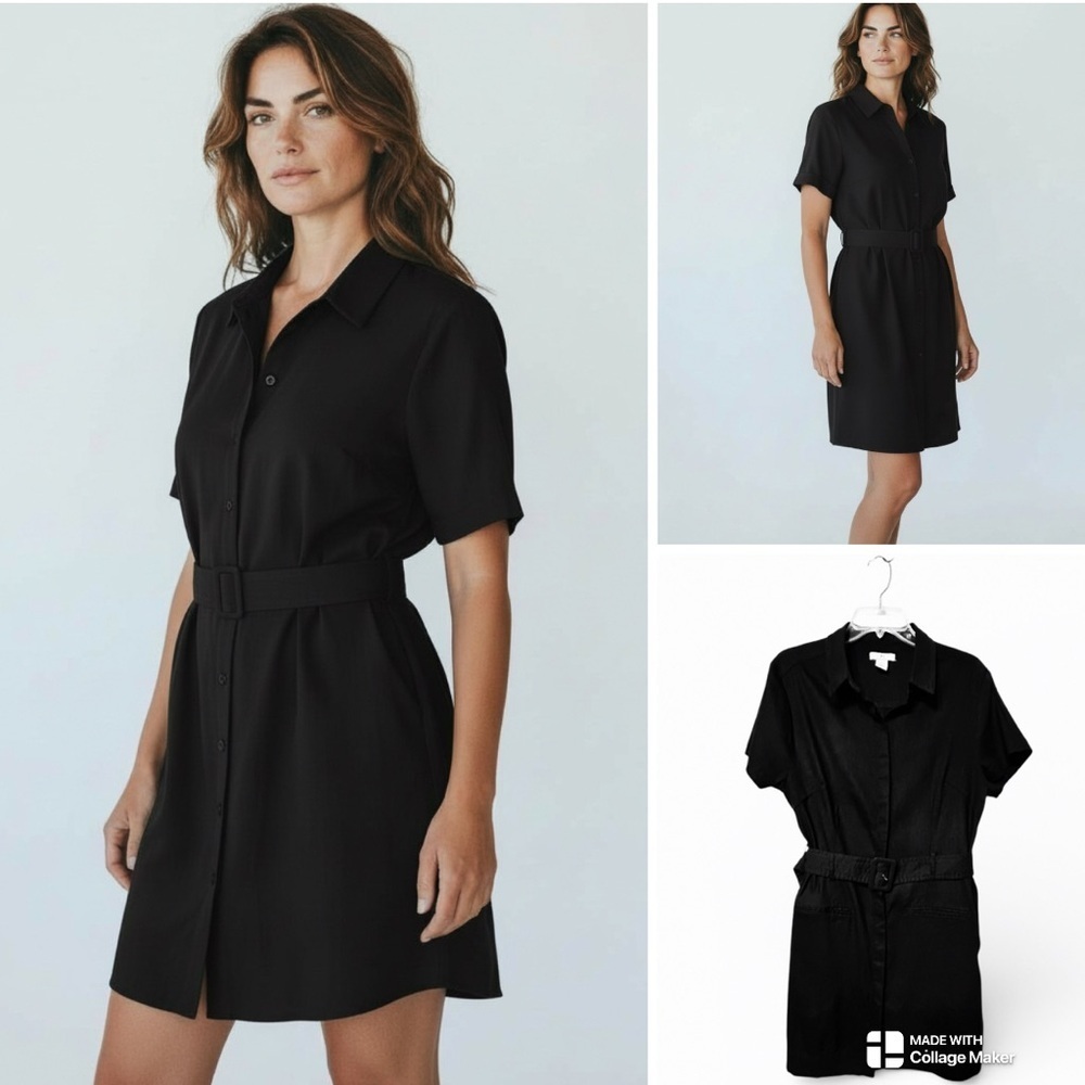 Halston linen blend belted shirt dress